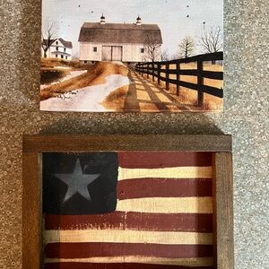 Rustic Barn and Flag Wall Art Set